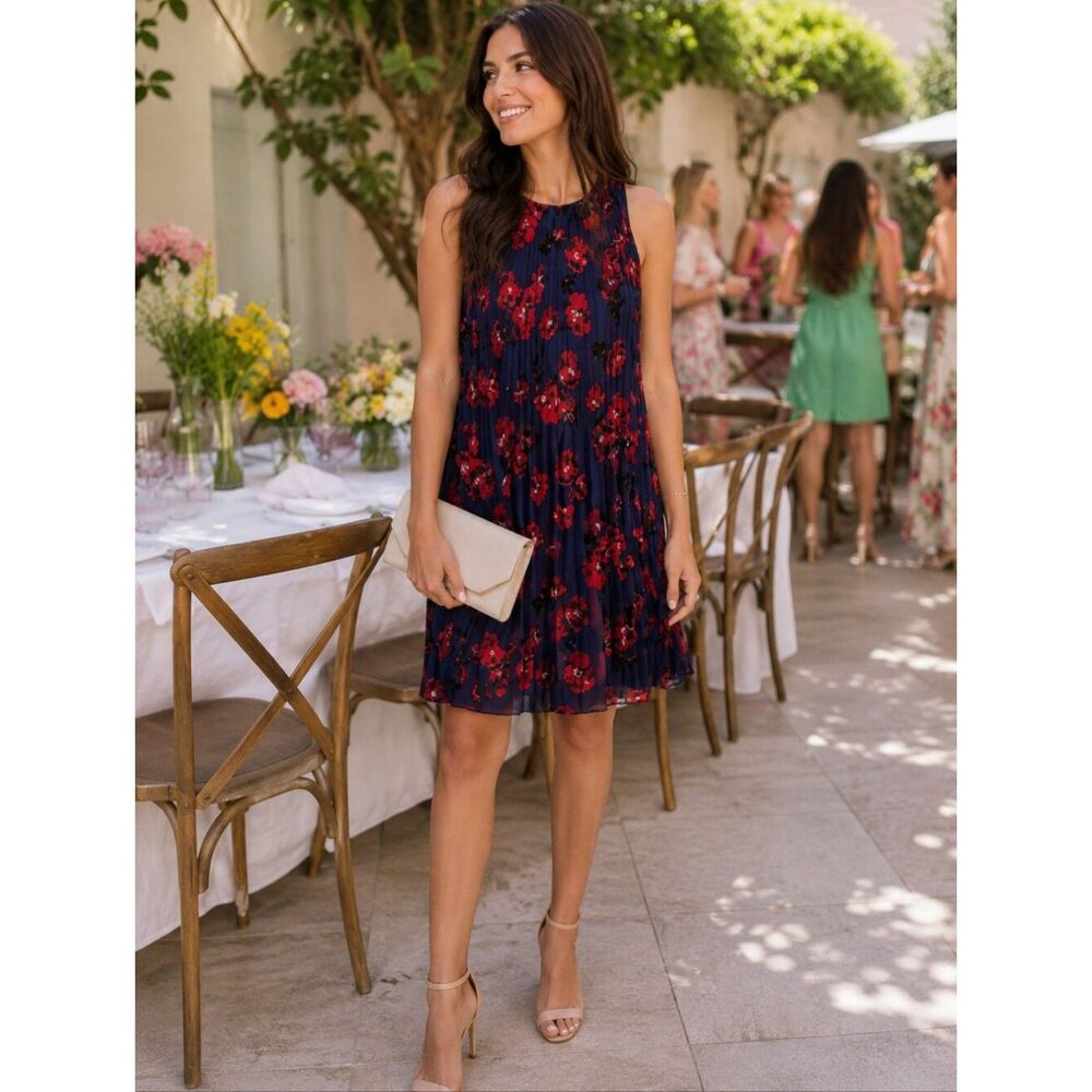 NWT Floral Halogen Knife Pleat Dress Summer Coquette Romantic Wedding Guest M